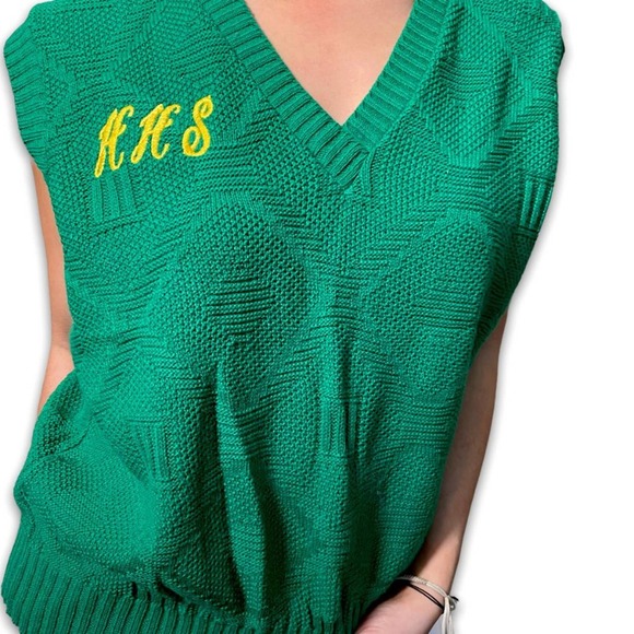 Vintage 80s/90s Kenneth Too! Made in the USA Green Knit Pullover Vest - Picture 6 of 8